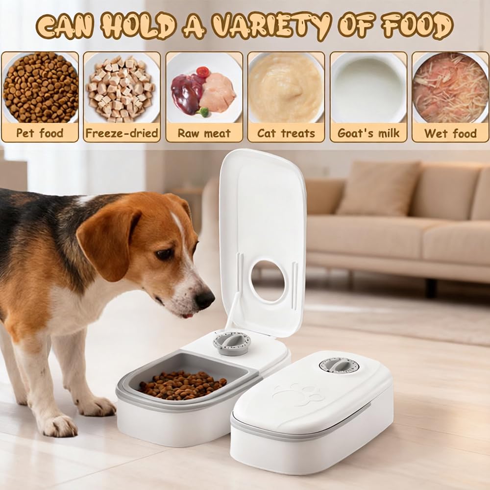 Programado Comedero Gato Perro, 700 ML 2 Comidas Dispensador Comida Gatos, Comedero Gato Automatico con Temporizador, Dispensador de Comida para Gatos Perro para Comida Húmeda Seca