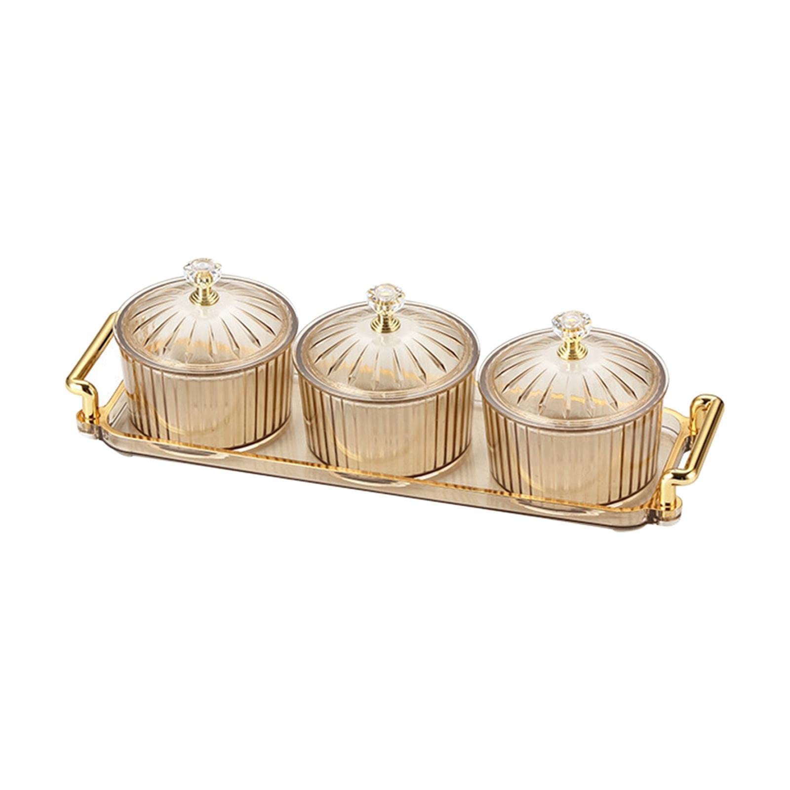 Merishopp Divided Serving Platter Nuts Tray with Base Dried Fruit Plate Serving Dishes 3 Grid Brown and lid-image-38