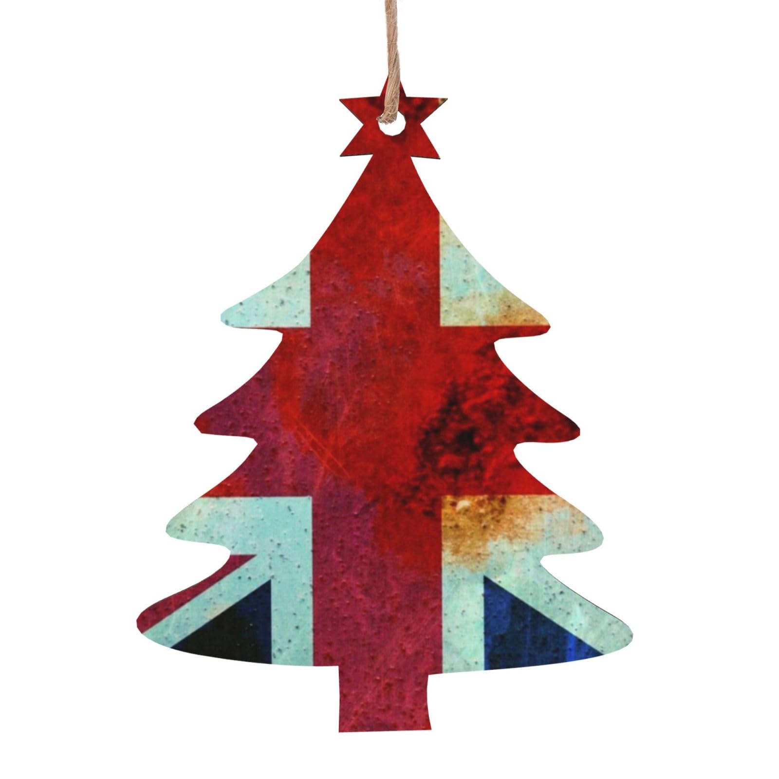 Bondij Christmas Tree Shape Christmas Ornaments Vintage Union Jack British Flag Printed Christmas Wooden Ornament Christmas Tree Decorations Wooden Hanging Ornaments For Xmas Home Decor