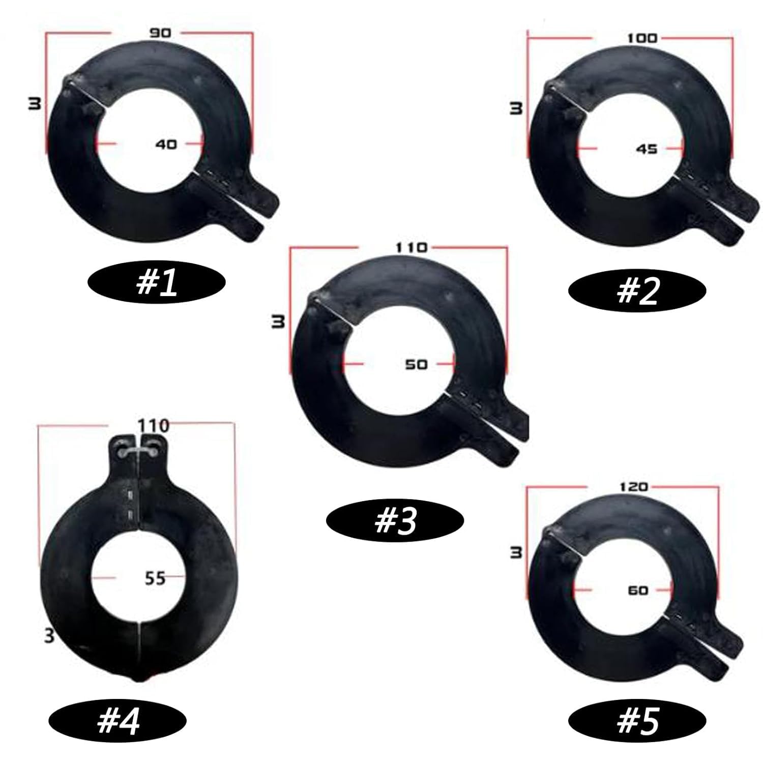 Lot de 5 cales de bague fendue pour pelleteuse, sans démontage pour pelleteuse, rondelle d'usure épaisse pour godet et joints de bras (épaisseur/3 mm, 50 x 110)