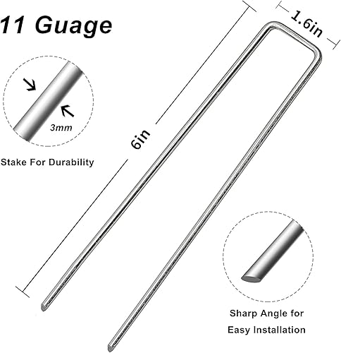 Miniatura 9 de 300 unidades de grapas de paisaje de 4 pulgadas, 300 paquetes de estacas de jardín de calibre 12, grapas de jardín galvanizadas resistentes para
