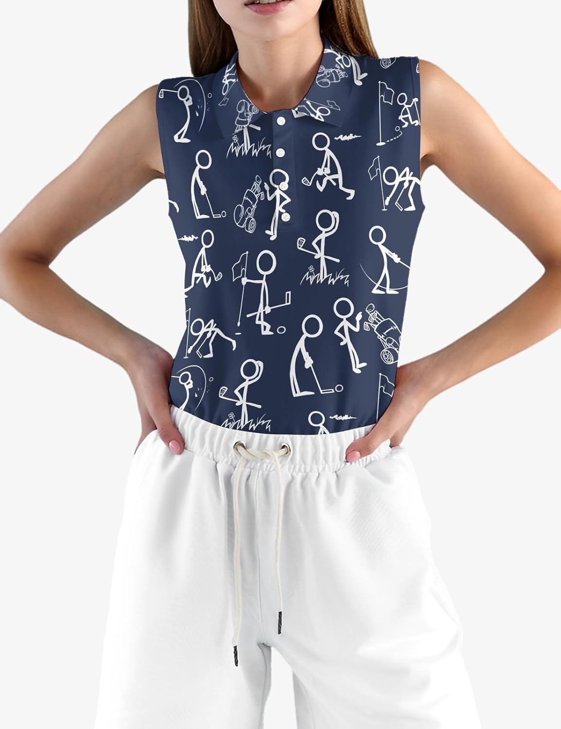 Golf Shirt Womens Sleeveless Moisture Wicking Athletic Printed Polo Golf Tank Top Women (XS-4XL) - Image 2