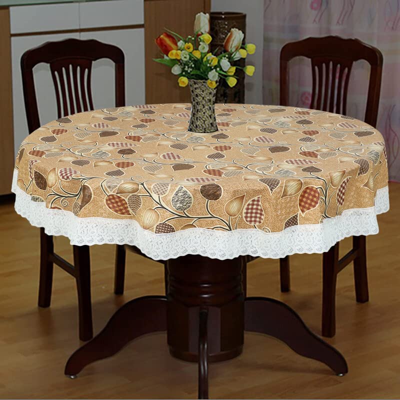 Image of Dakshya Industries Printed PVC Plastic Flowered 4 Seater Round Shape Table Cover (Size- 60 Inches Round)
