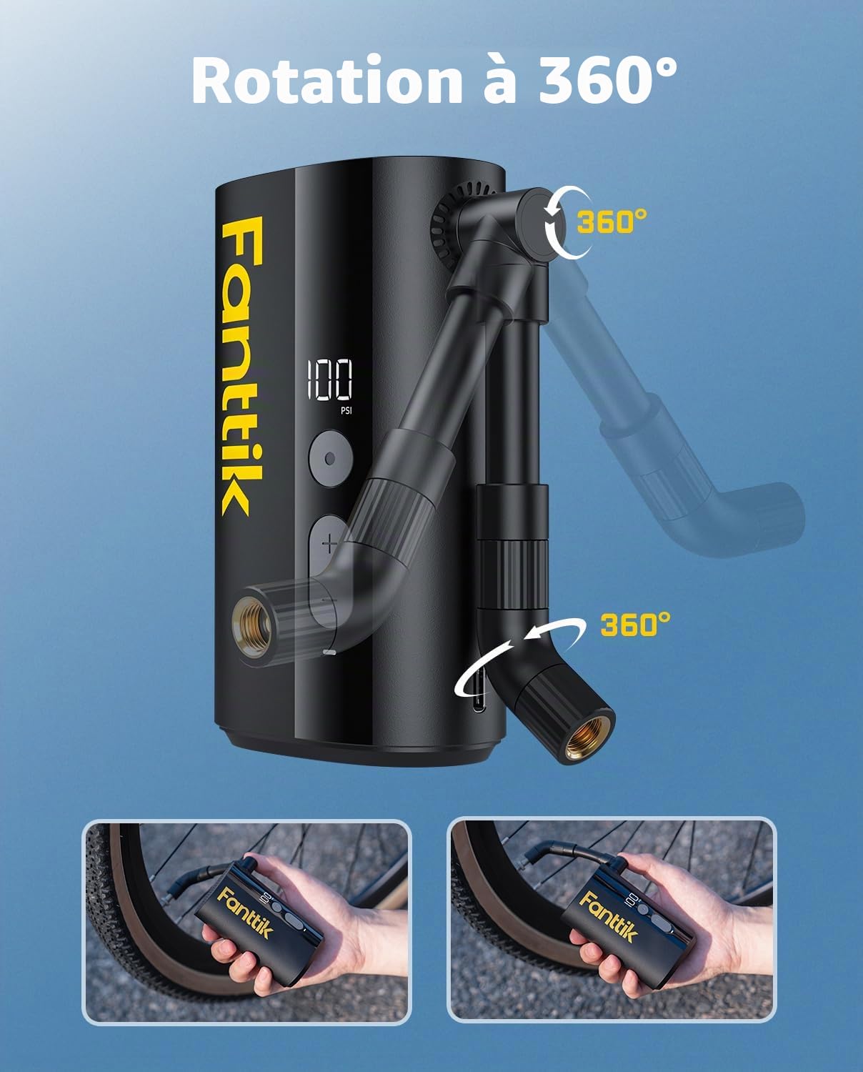 Fanttik X9 Ace Pompe à Vélo électrique, gonflage Rapide de 32s gonfleur Electrique Velo, 150PSI Pompe a Velo Electrique avec Valve Presta et Schrader, pour Vélo de Route, VTT, Vélo électrique&Urbain