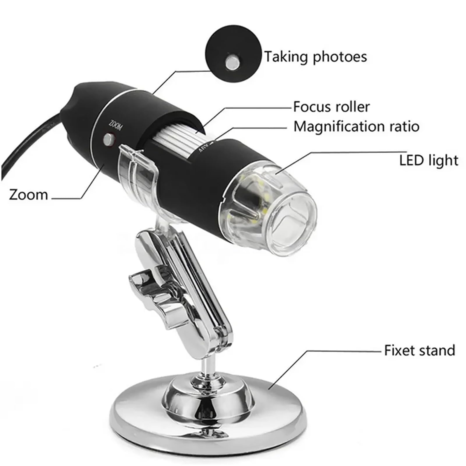 Cyfrowa Kamera Z Mikroskopem USB, Cyfrowy Mikroskop Do Lutowania Ze Wspornikiem, 8 Regulowanych Diod LED I Powiększeniem 50-1000X, Regulowana Podstawa I Podpórka Do Robienia Zdjęć, Dla Dzieci