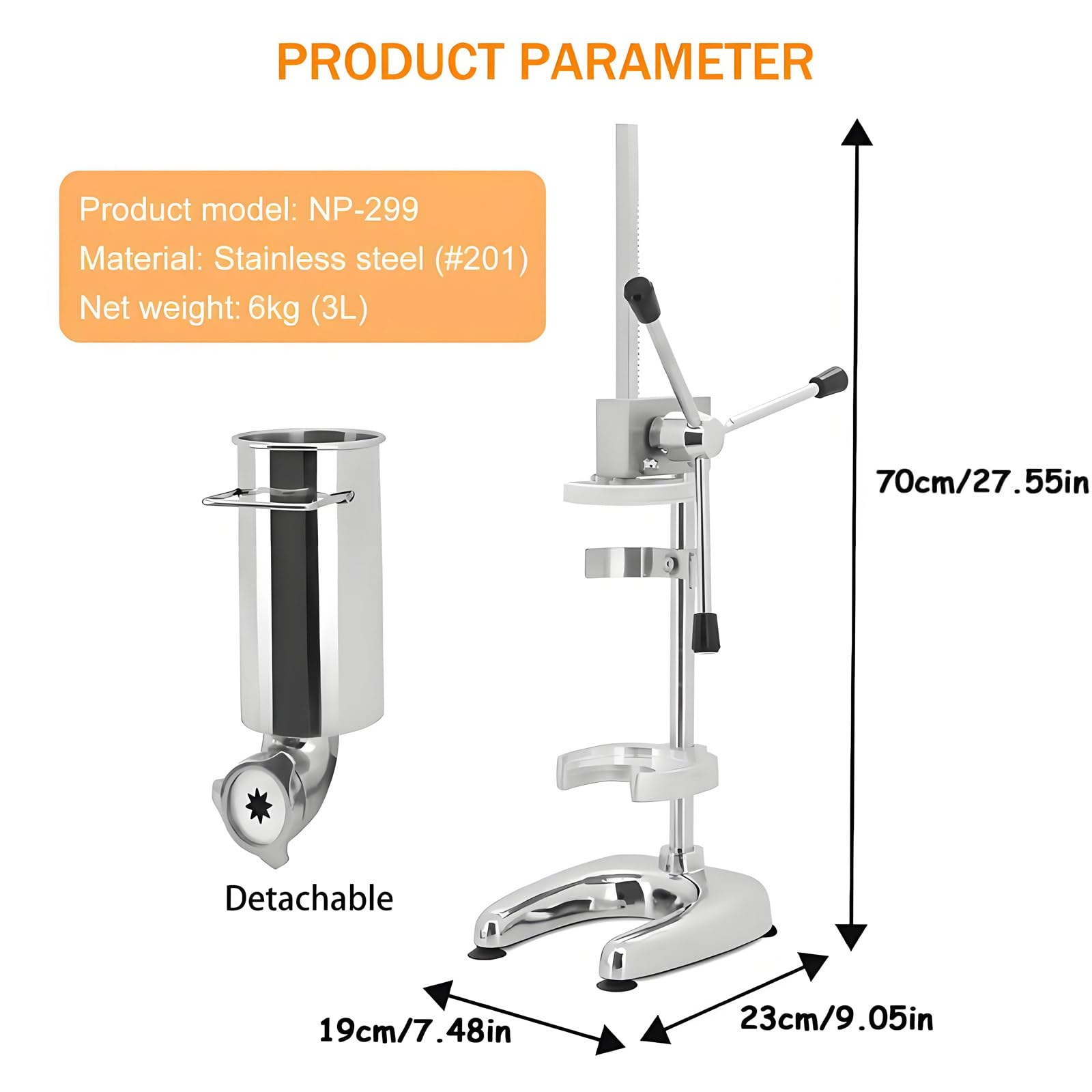 Churro Maker Machine, Manual Acero Inoxidable Vertical Churrera, 3L Churros Equipo de Llenado para Donuts Españoles