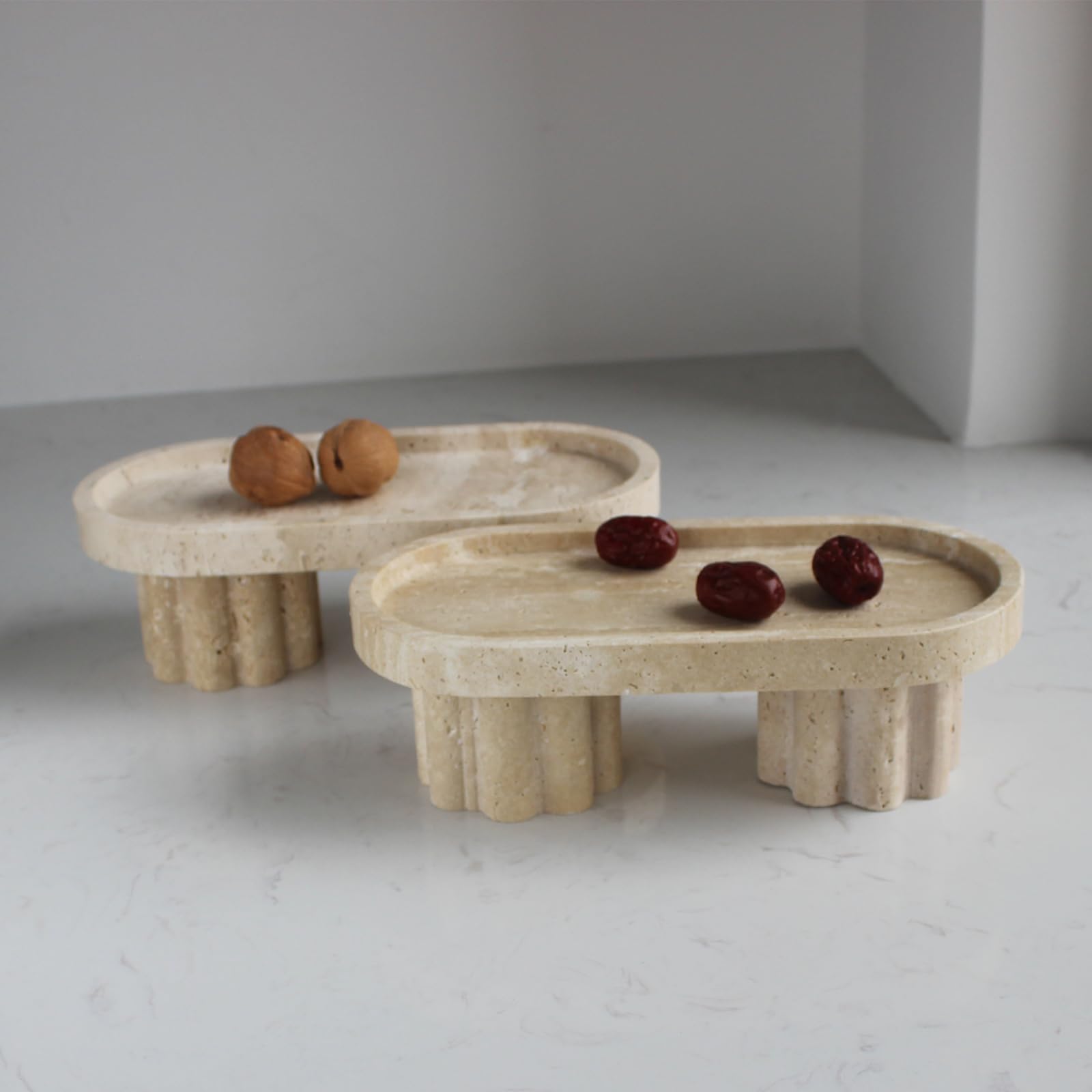 Bandeja Ovalada de travertino Natural con 2 Patas, Bandeja Decorativa de tocador de 10 Pulgadas para Organizador de encimera, Bandeja para Perfume, Velas, Plato de joyería