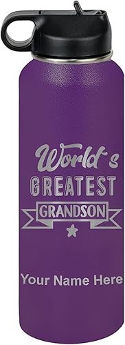 Miniatura 25 de LaserGram Personalized Water Bottle, World's Greatest Grandson, Stainless Steel Double Wall Vacuum Insulated with Flip Top Straw, Custom Engraved