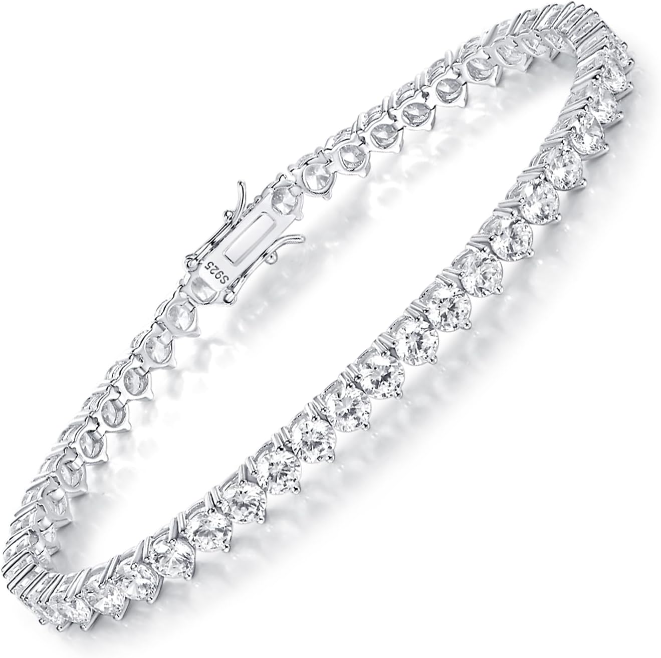 TIKJE Tennis Bracelet 925 Sterling Silver 3 Prong 3-5mm Cubic Zirconias | Classic White Gold Bracelets for Women Men | Size 6-8.5 inches