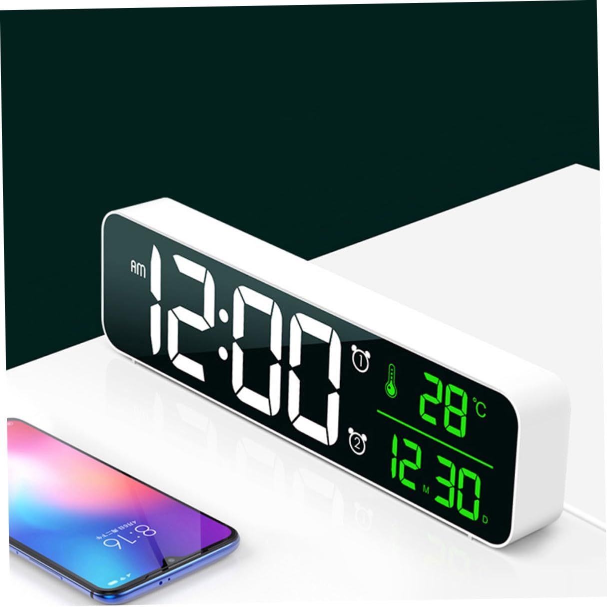 Reloj Despertador Digital LED Multifuncional con Pantalla Grande Temperatura Fecha Tonos Música Alarma Brillo Regulable para Oficina y Mesita de Noche Montaje Pared o Sobremesa