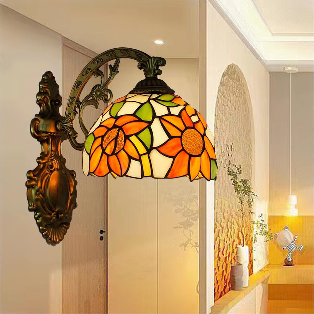 Kreatywna lampa ścienna, kolorowa szklana lampa ścienna w stylu Tiffany, salon, sypialnia, przy łóżku, korytarz, lampa restauracyjna, E27 czysta ręcznie robiona, szeroki zakres zastosowań C
