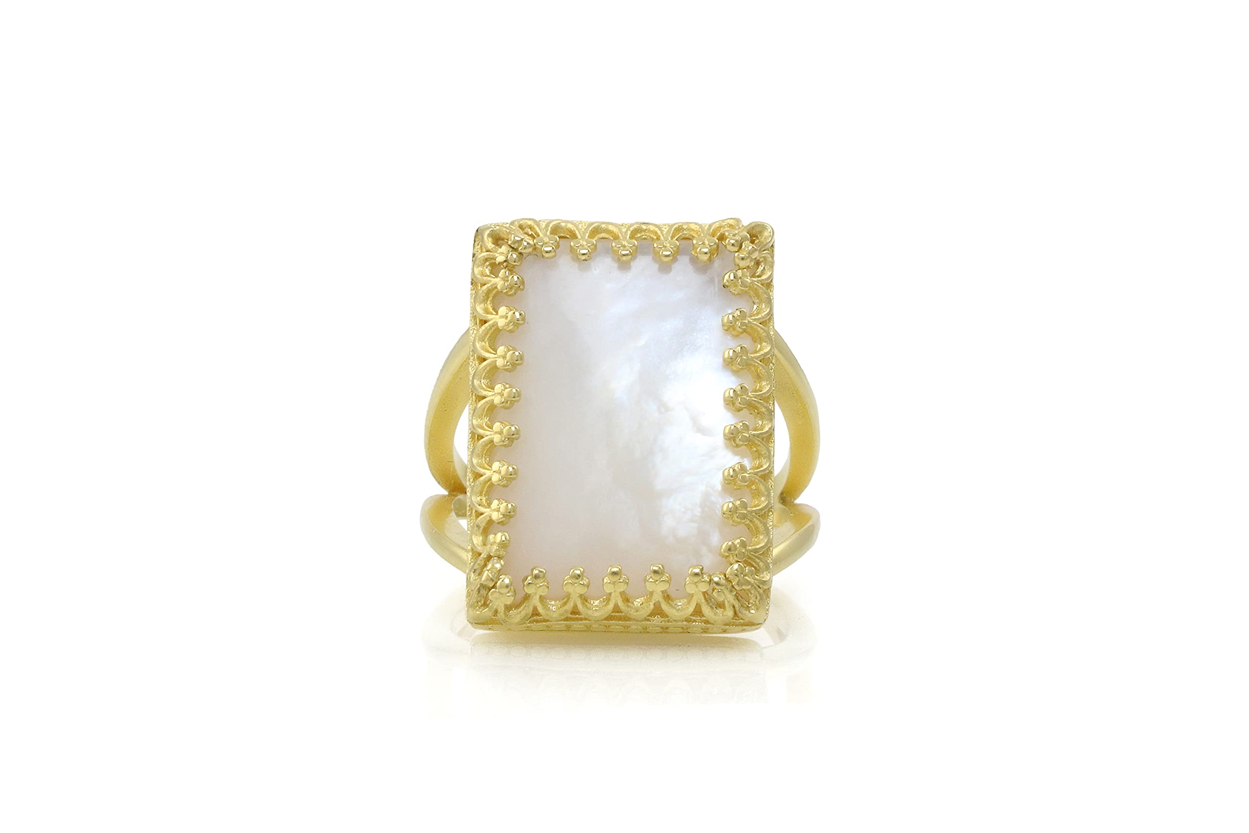 Notable Anillo de Nácar en Oro - Anillos Rectangulares Grandes para Mujer - Joyería de Moda, Regalo Anillos hechos a mano para Boda, Cumpleaños, Aniversario, Navidad - Personalizable con Grabado