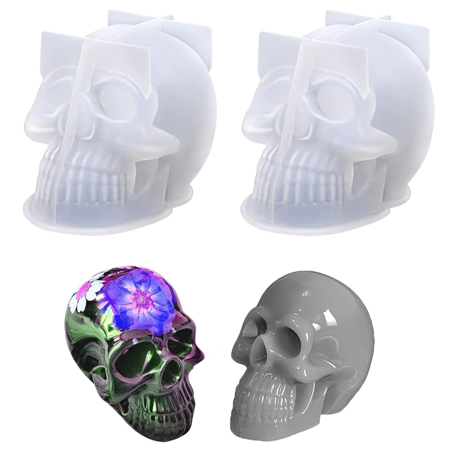 2 Pcs Skull Candle Moulds - Silicone Skull Moulds for Halloween Party, Making Aromatherapy Candles