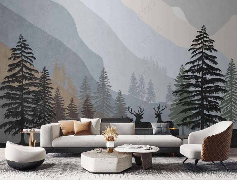 Papier peint intissé lavable et résistant grand poster mural forêt de wapiti
