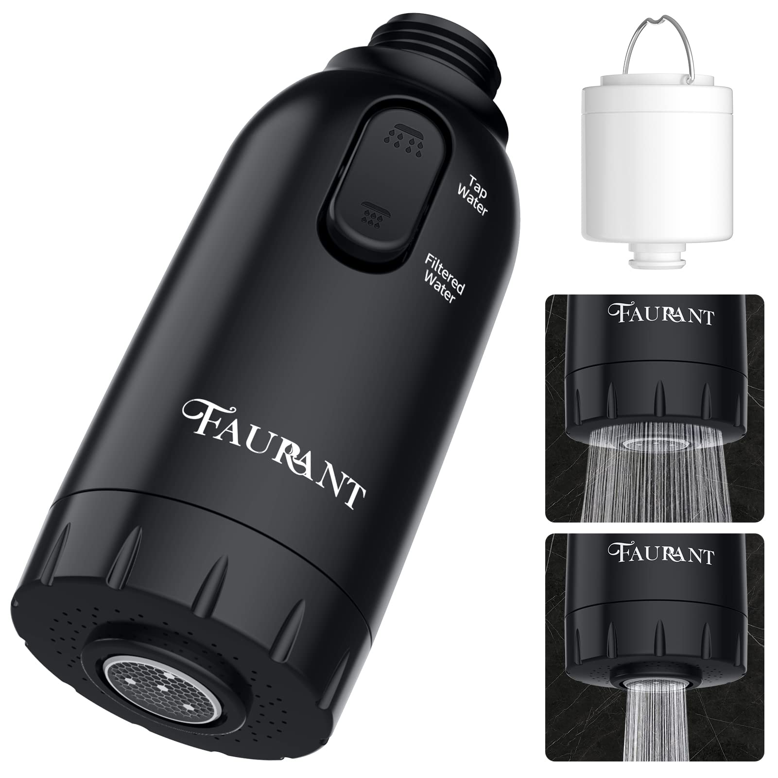 Photo 1 of FAURANT Kitchen Faucet Head Replacement, Pull Down Water Filter for Kitchen Sink, Pull Out Sink Sprayer for G1/2 Connector, Black with 1 Filter Faucet with 1 Filter