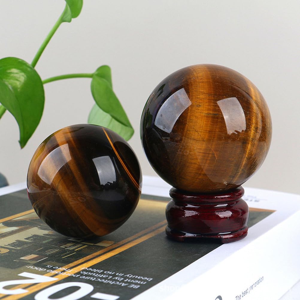 Sfere di Cristallo, Sfera di Cristallo Naturale Occhio Tigre con Supporto, Decorazione for casa e Ufficio, Sfera energetica for Meditazione bilanciamento Reiki, 4 cm(7cm)