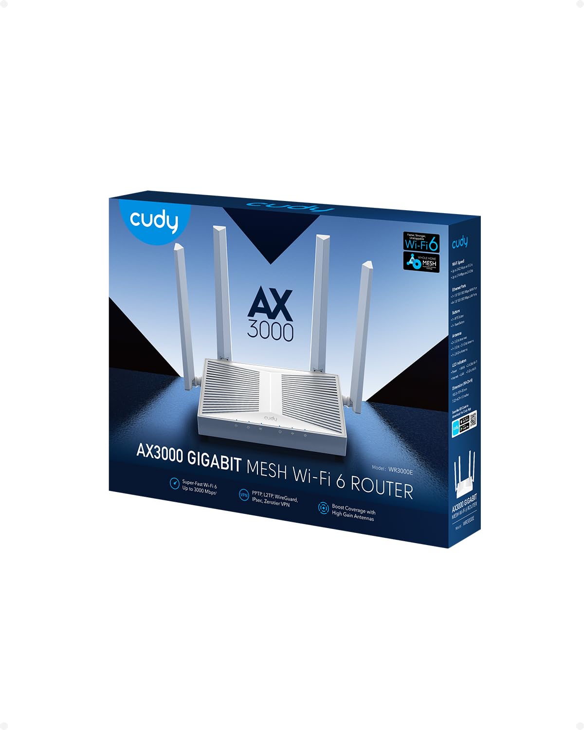 Cudy WR3000E AX3000 Gigabit-Dualband-WLAN-6-Mesh-Router, MU-MIMO, OFDMA, WireGuard, OpenVPN, WPA3, Cudy Mesh Und App Unterstützt
