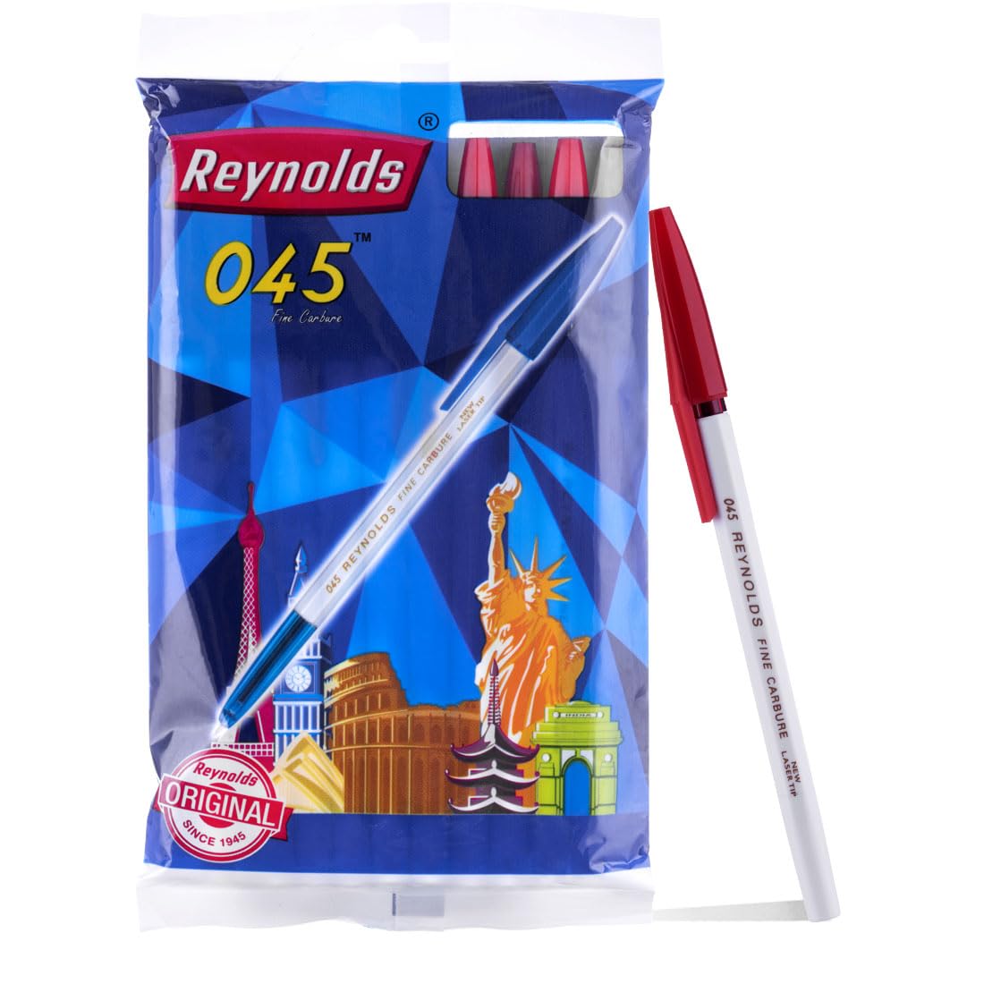 045 Ball Pen SET - 10 RED PENS WITH COMFORTABLE GRIP |RED BALL PENS FOR WRITING | PEN FOR STUDENTS & OFFICE STATIONERY | 0.7 mm TIP SIZE