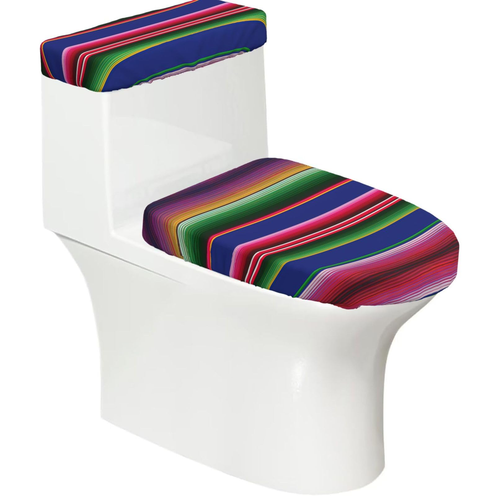 Colorful Mexican Stripes Print Bathroom Decor Toilet Lid Cover And Tank Covers, Restroom Accessories Fits Most Round