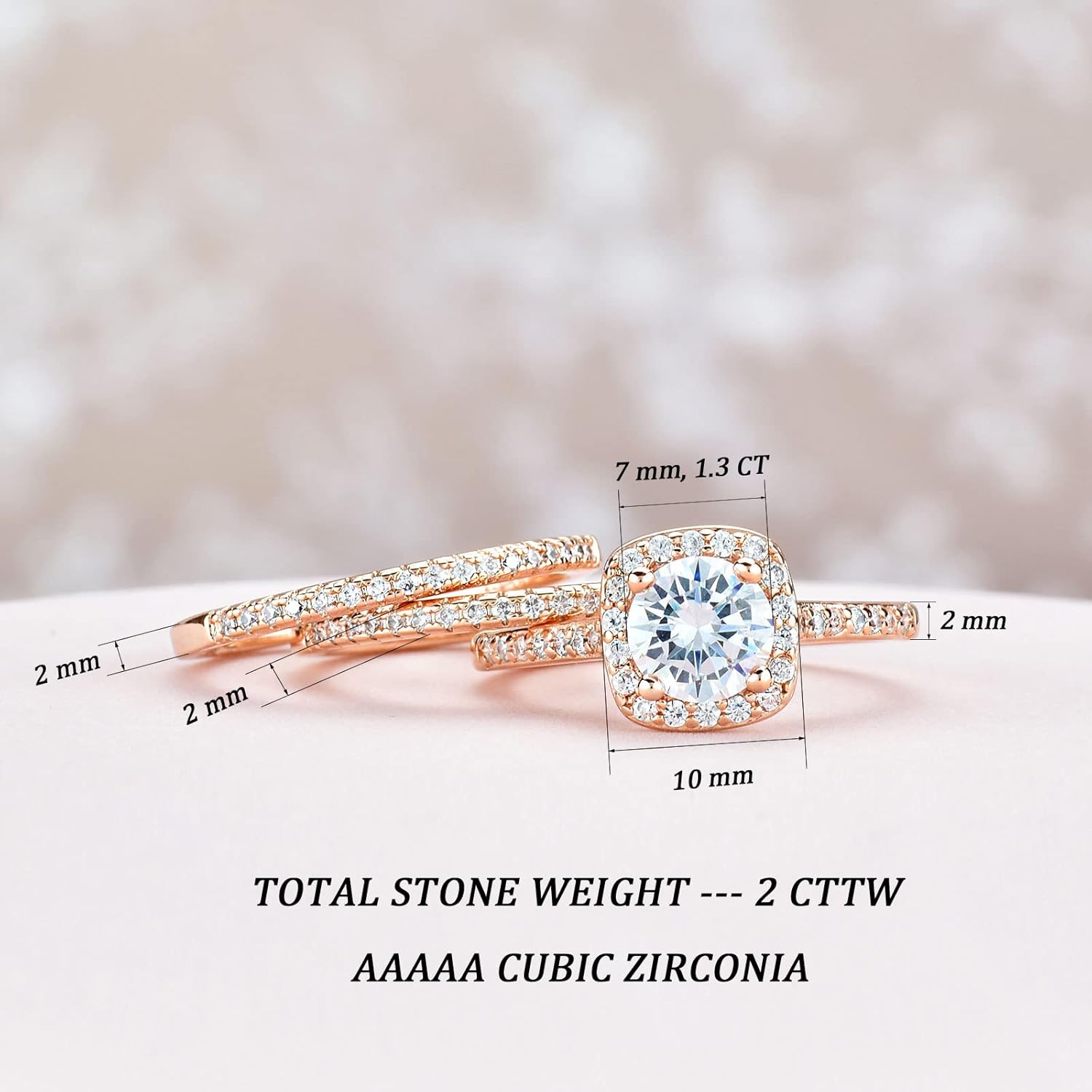 18K Gold Plated Cubic Zirconia Engagement Rings For Women 2 Carat AAAAA CZ Halo Size 4-12 - Image 8