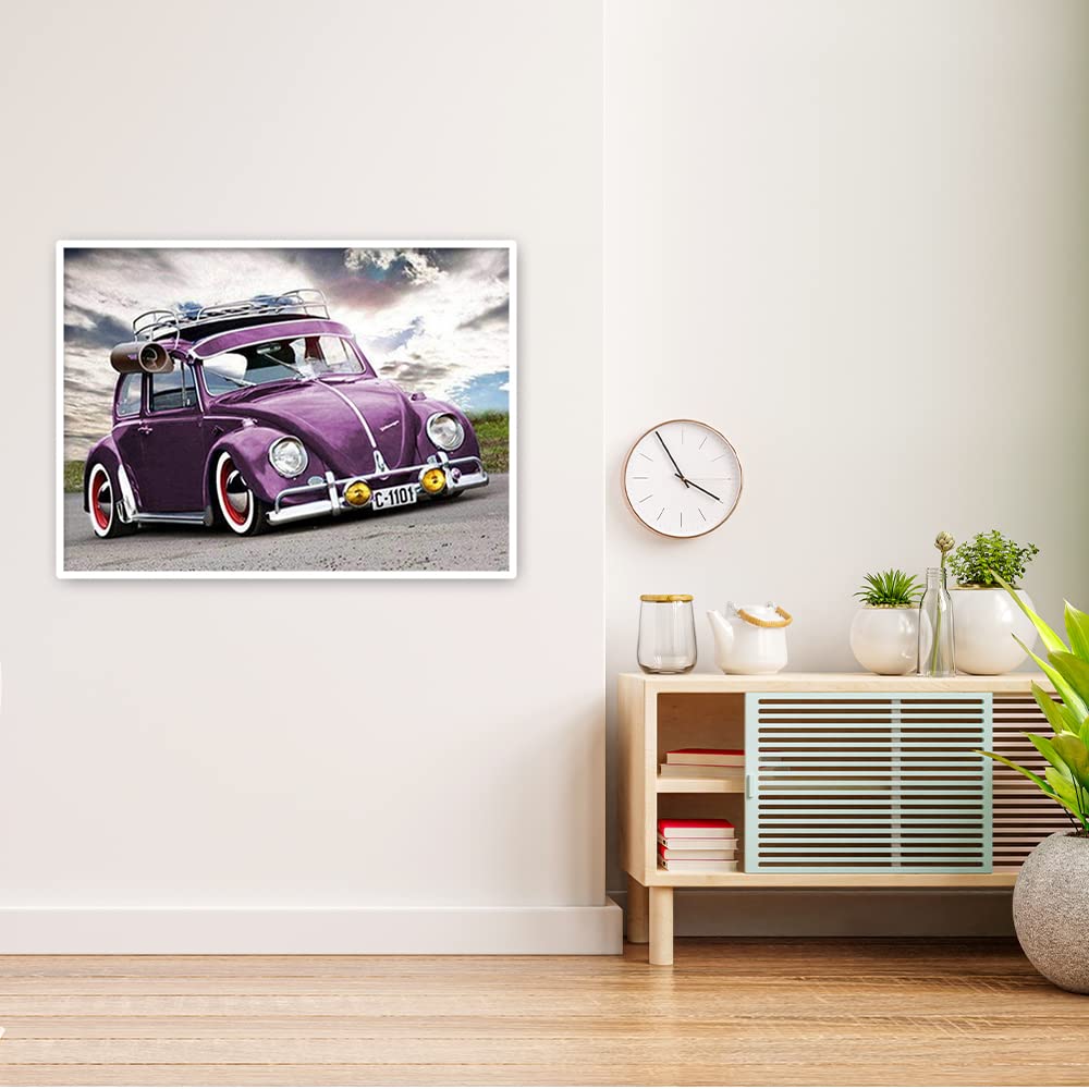 DCIDBEI || 40 x 30 CM Pittura Diamante 5D Auto per Adulti, Diamond Painting Automobile della Coccinella Viola Retr貌, Decorazione da Parete Cameretta Ragazze/Attivit脿 Creativa