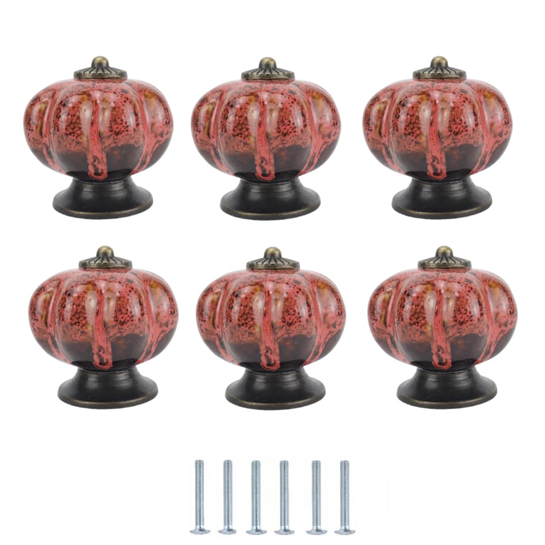 Enmrfvkz Red Ceramic Cupboard Drawer Handle Knobs, Ceramic Cupboard Drawer Door Knobs Multicolor 6 Pieces 40X40mm(Red)