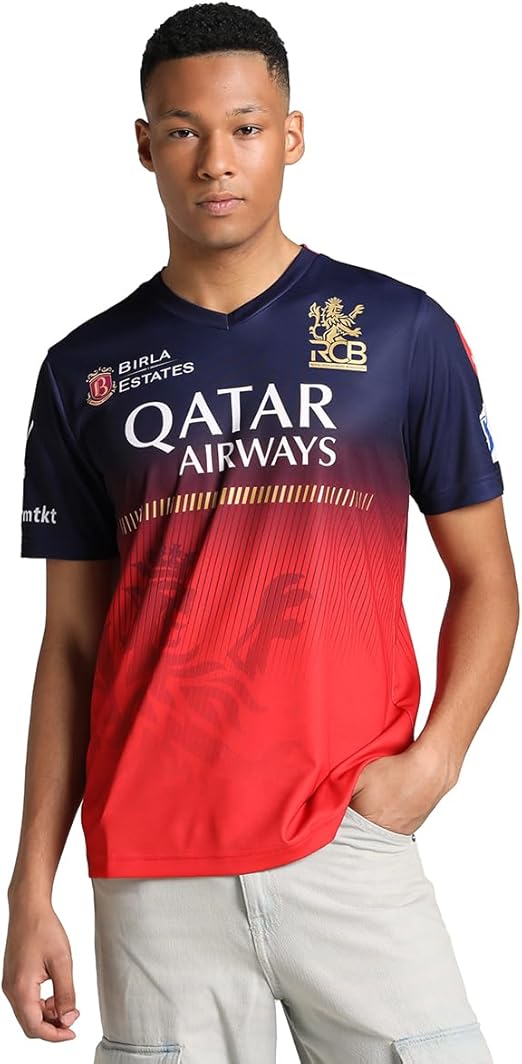 Puma RCB 2025 Men's Replica Cricket Jersey, Navy-Flame Scarlet