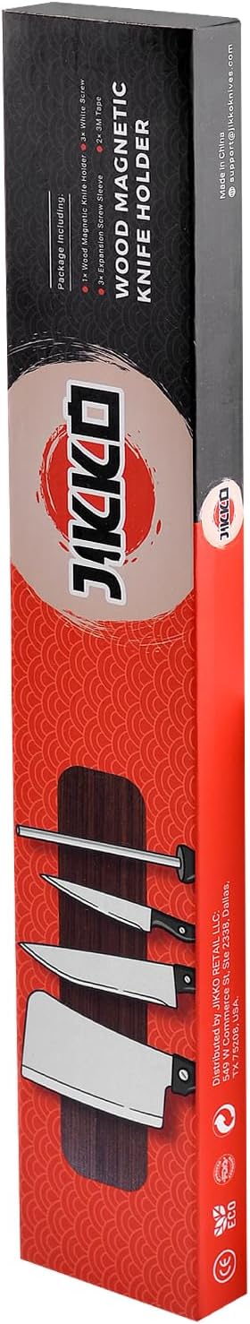 JIKKO Magnetic Knife Strip – 16" Acacia Wood Magnetic Knife Holder for Wall | Premium Knife Bar & Kitchen Utensil Organizer