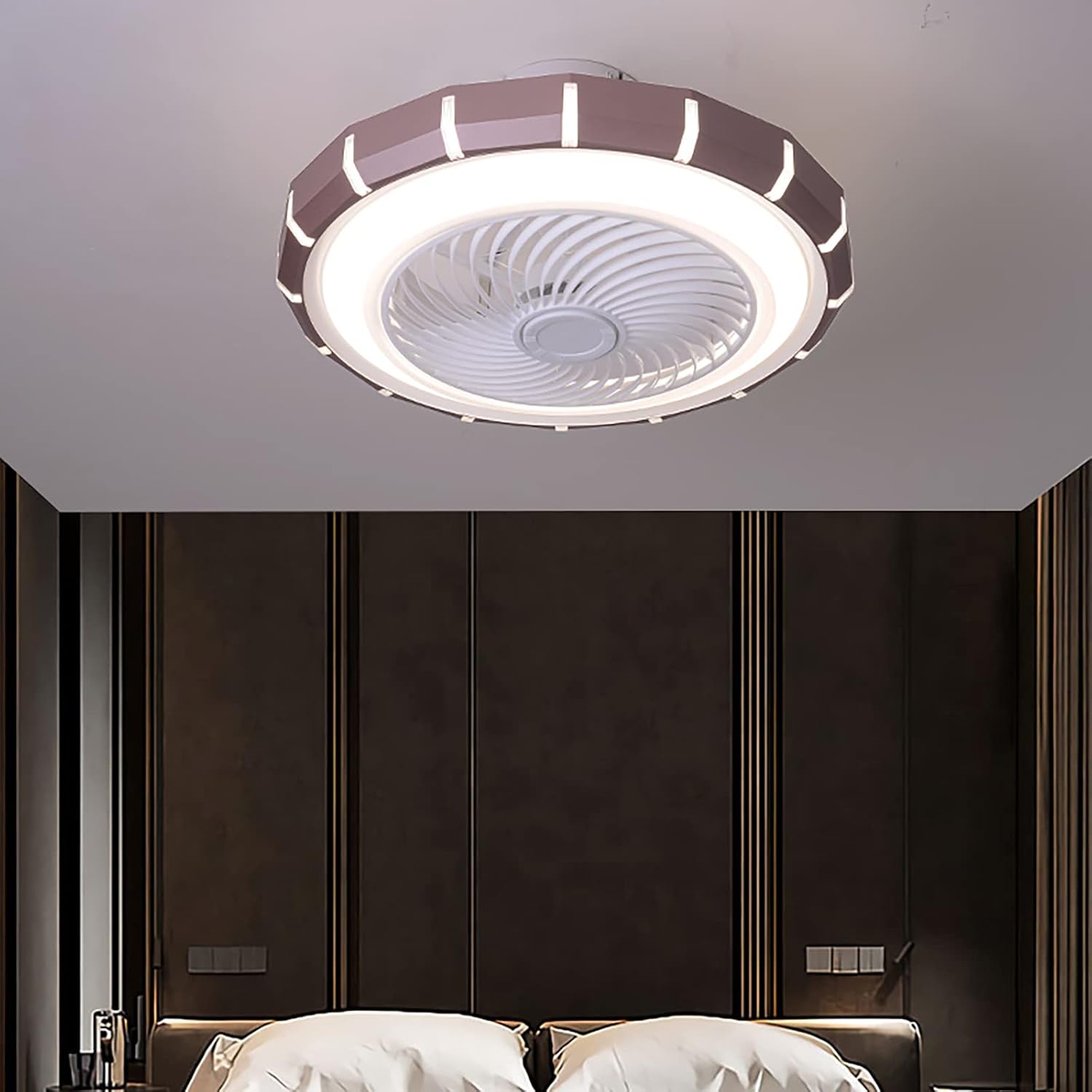 YUEGOO Ceiling Fan Child Ceiling Fans with Lights for Bedroom Ceiling Fans with Lamps,Silent in Lighting Modern Ceiling Fan Fan Light Dimmable/Brown