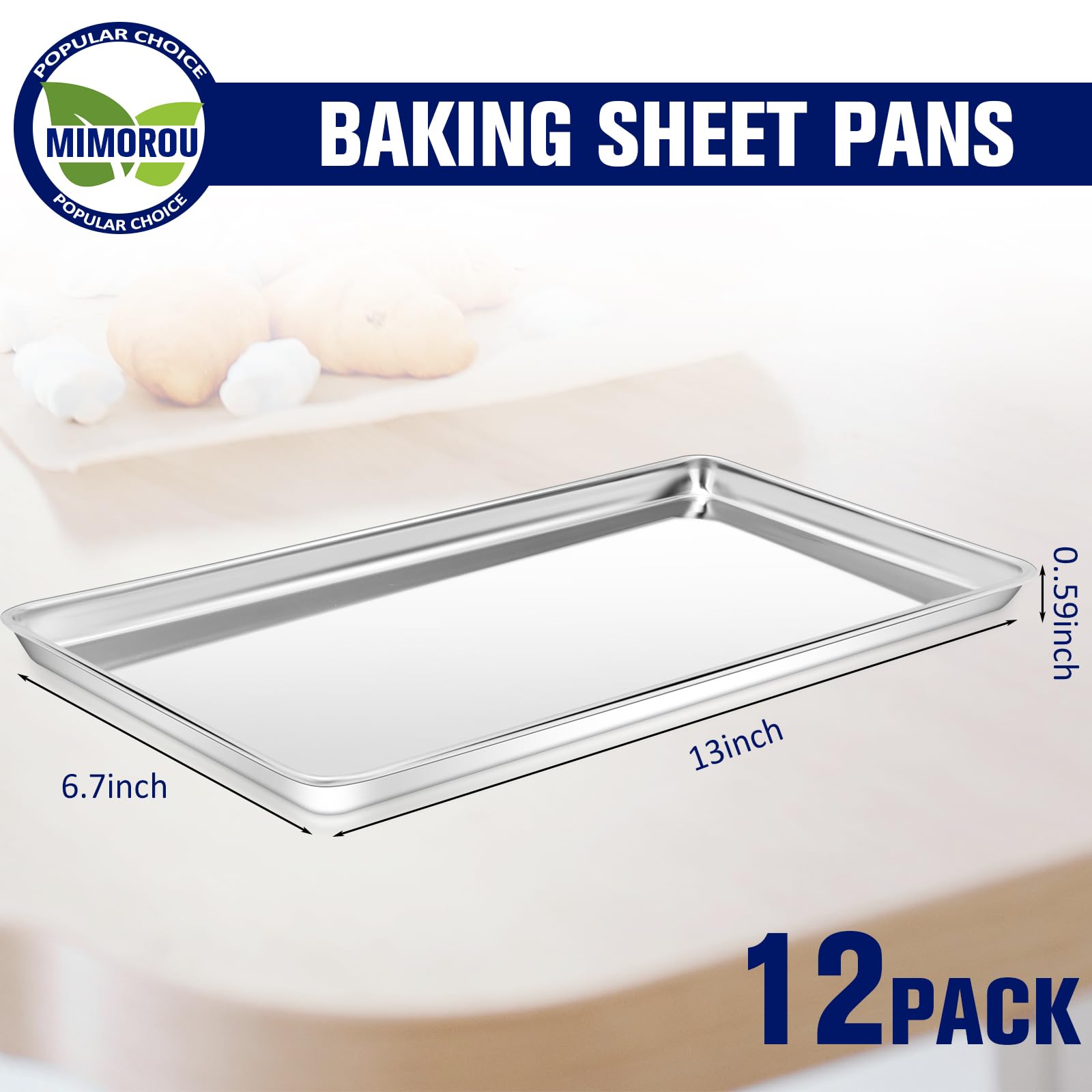 Mimorou 12 Stück Backbleche aus Edelstahl, kleine Metallbleche, professionelle rechteckige Ofenbleche, Küche, Backen, Kochen, Ofen und Toaster, spülmaschinenfest (33 x 17 cm)