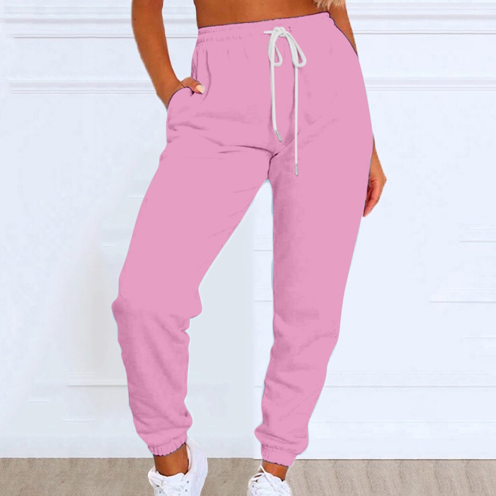 Pantalones largos de running para mujer, con bolsillo, cintura alta