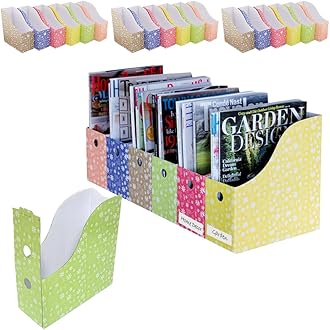 Evelots Magazine File Holder-Organizer-Full 4 Inch Wide-White-with Labels-Set/24