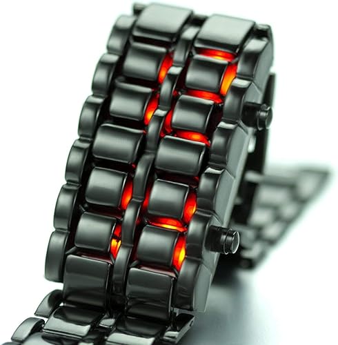 Miniatura 2 de Gosasa Reloj de acero inoxidable estilo lava para hombre, reloj digital LED rojo, azul, negro, reloj de pulsera