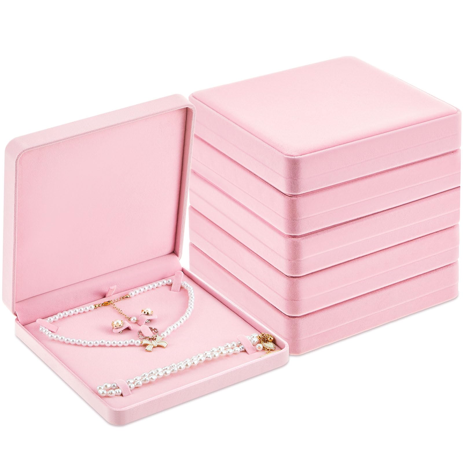 ピンクベルベットアクセサリーボックス Amazon.com: 6 Pcs Jewelry Velvet Box Set, Large Necklace Gift Box
