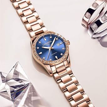 TEINTOP Carnival Womens Automatic Mechanical Watch with Stainless Steel Band (All Rose Gold Blue)