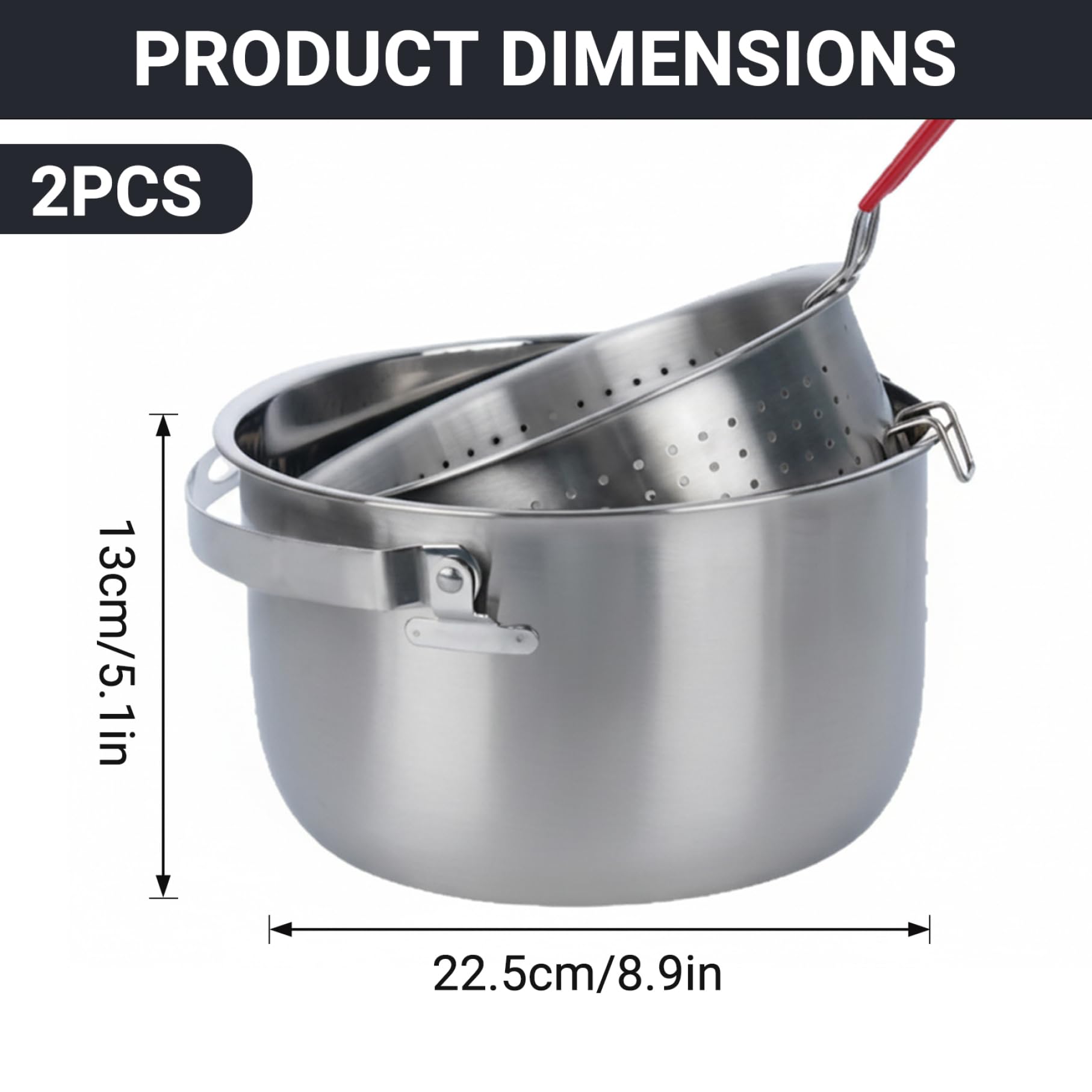 Olla freidora de acero inoxidable con cesta, olla freidora de 2, 4 L con mango resistente al calor para pescado, alitas de pollo y reuniones al aire libre