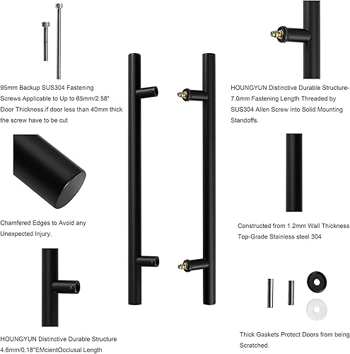 Miniatura 3 de Tiradores de puerta de 24 pulgadas, separadores sólidos de acero inoxidable 304 de grado comercial moderno para interiores y exteriores, manija de