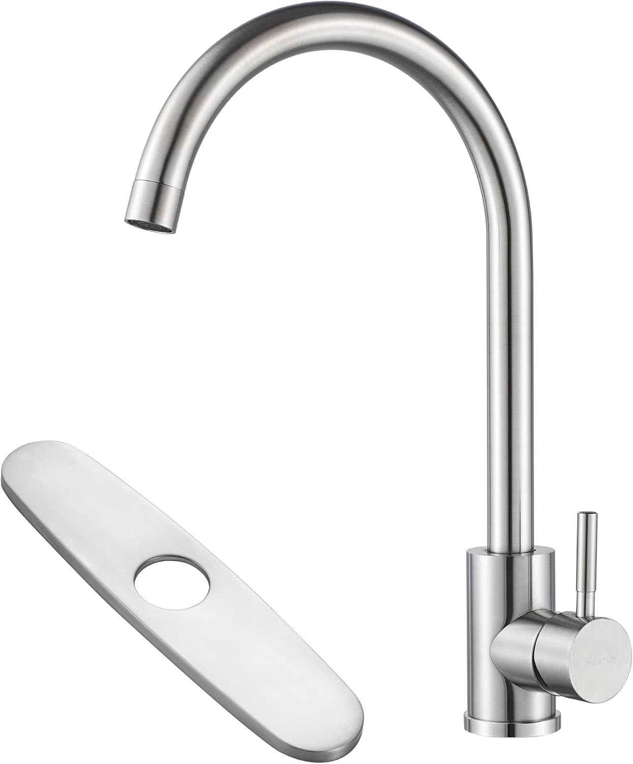 Single Handle Brushed Nickel Kitchen Sink Faucet High Arc Single Hole Kitchen Faucet with Deck Plate
