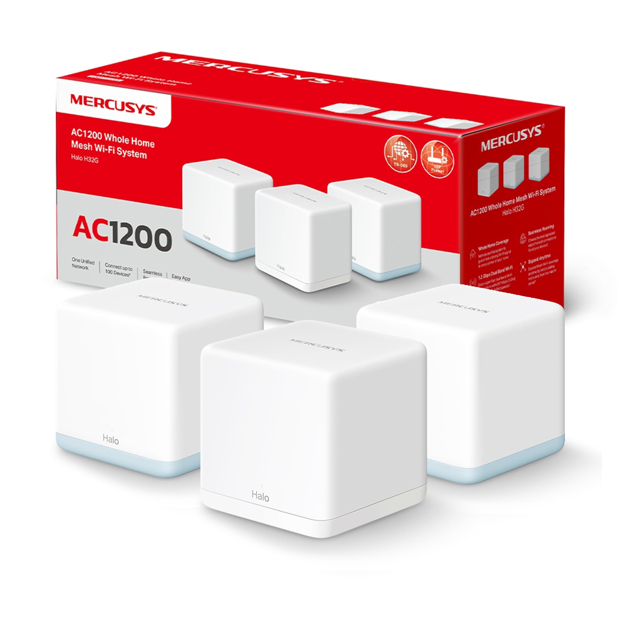 MERCUSYS TP-Link Halo H1500X (3-opakowany) 6-oczkowy Router AX1500Mbps, Zasi?g 550 m², Siatka WiFi, Dwuzakresowy, Wzmacniacz, 3 Porty Gigabit, Sterowanie Rodzicielskie