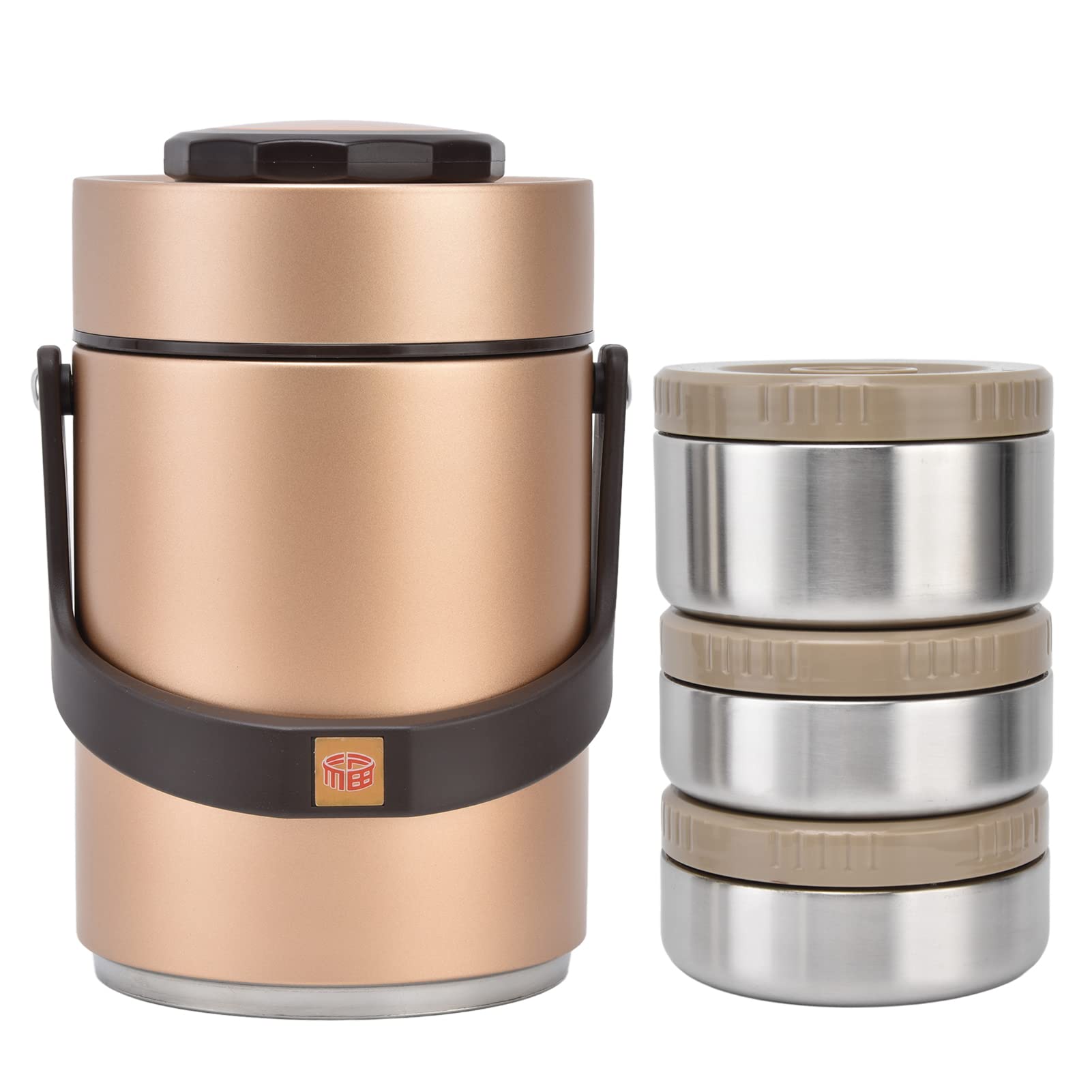 Scatola per Il Pranzo Isolata, 2L 3 Strati In Acciaio Inox Thermos Contenitore di Cibo per Bambini, Adulti, Donne, Vaso Portatile Sottovuoto per Alimenti Caldi perGuida a Lungo (Oro)