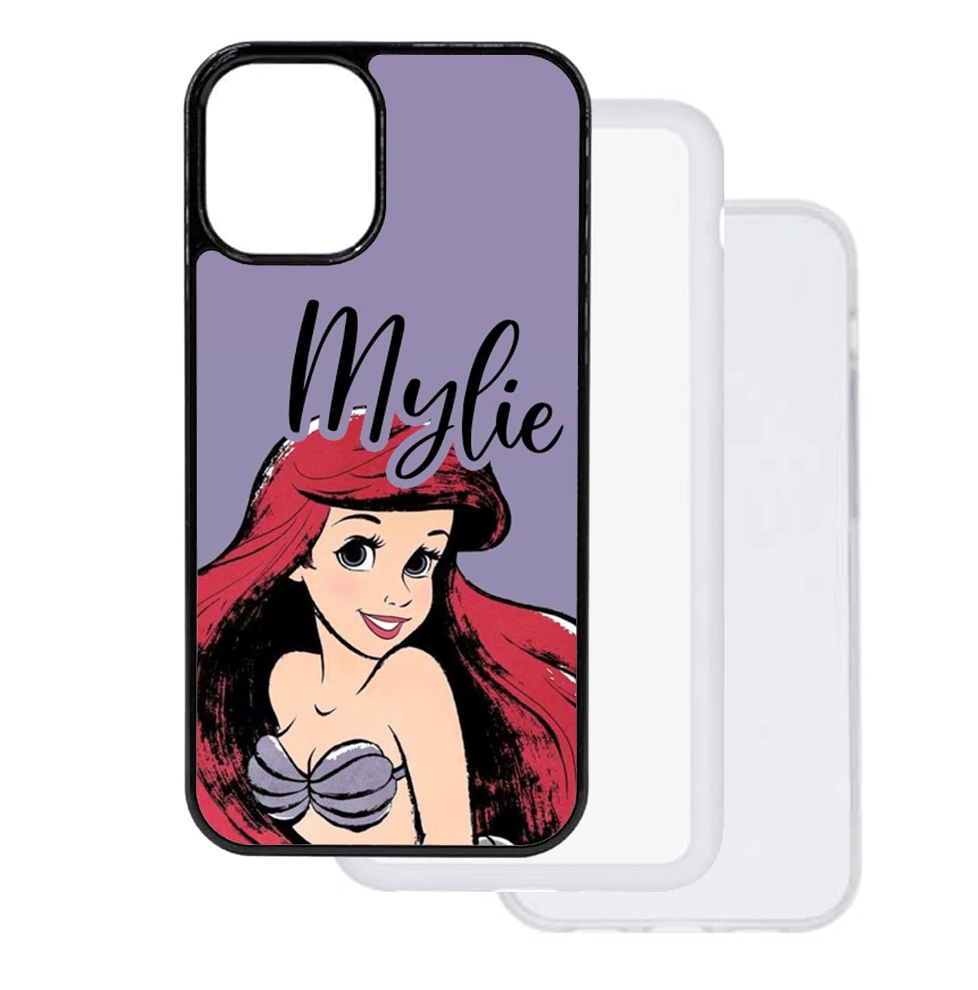 Lilac Purple Turquoise The Ariel Little Shell Mermaid Personalised name custom Compatible with iPhone 14 15 Pro Plus Max Black Clear White Case Casing Hard Aesthetic y2k gift