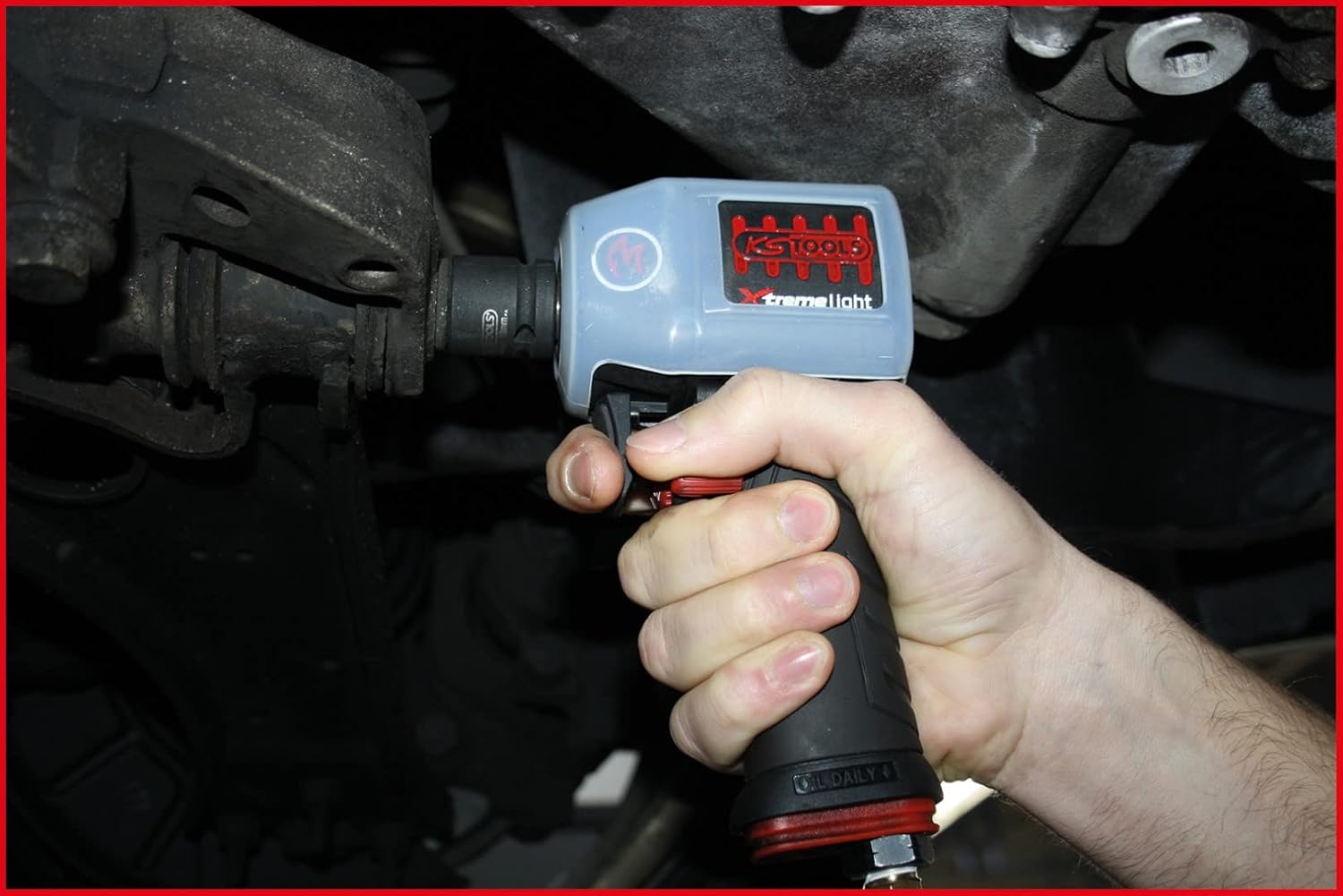 'KS Tools 1/2 515.1155 Minimonster Xtrem Elight High Performance Pneumatic Impact Wrench 1.390 NM + CASE + Noise Reducing Hose