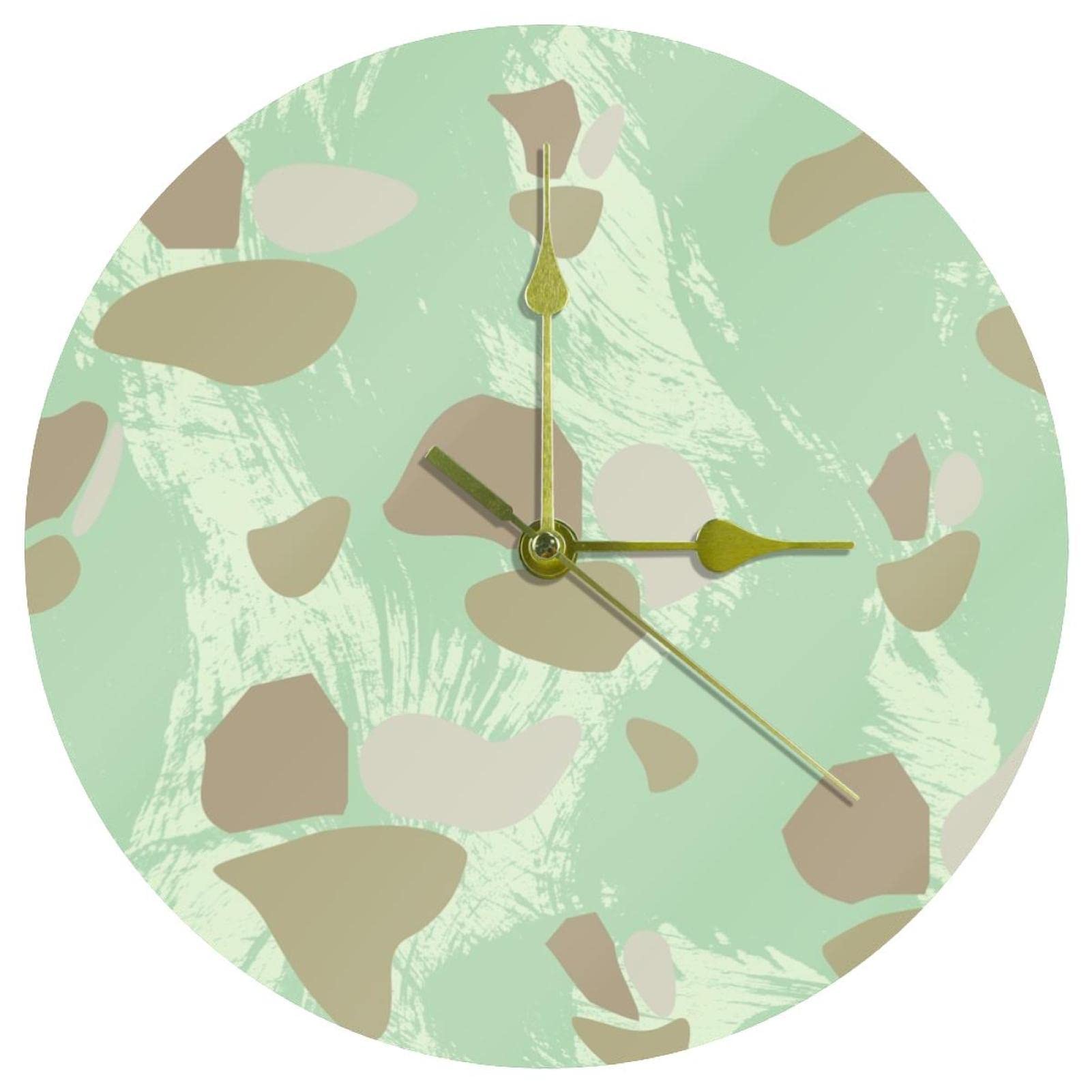 Horloge murale ronde en acrylique 24 cm avec pierres vertes pour une décoration zen de salon