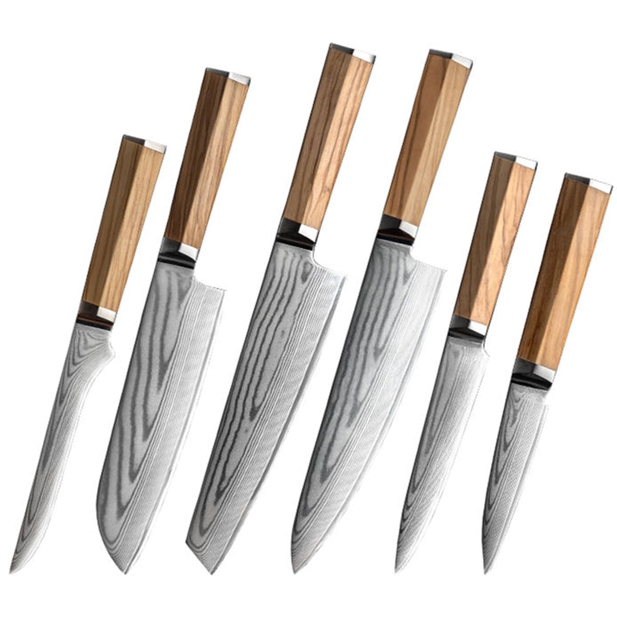 Deluxe 6 Piece Knife Block Set Damascus Knife Set Damascus Chef Knife Professional Kitchen Knives With Olive Wood