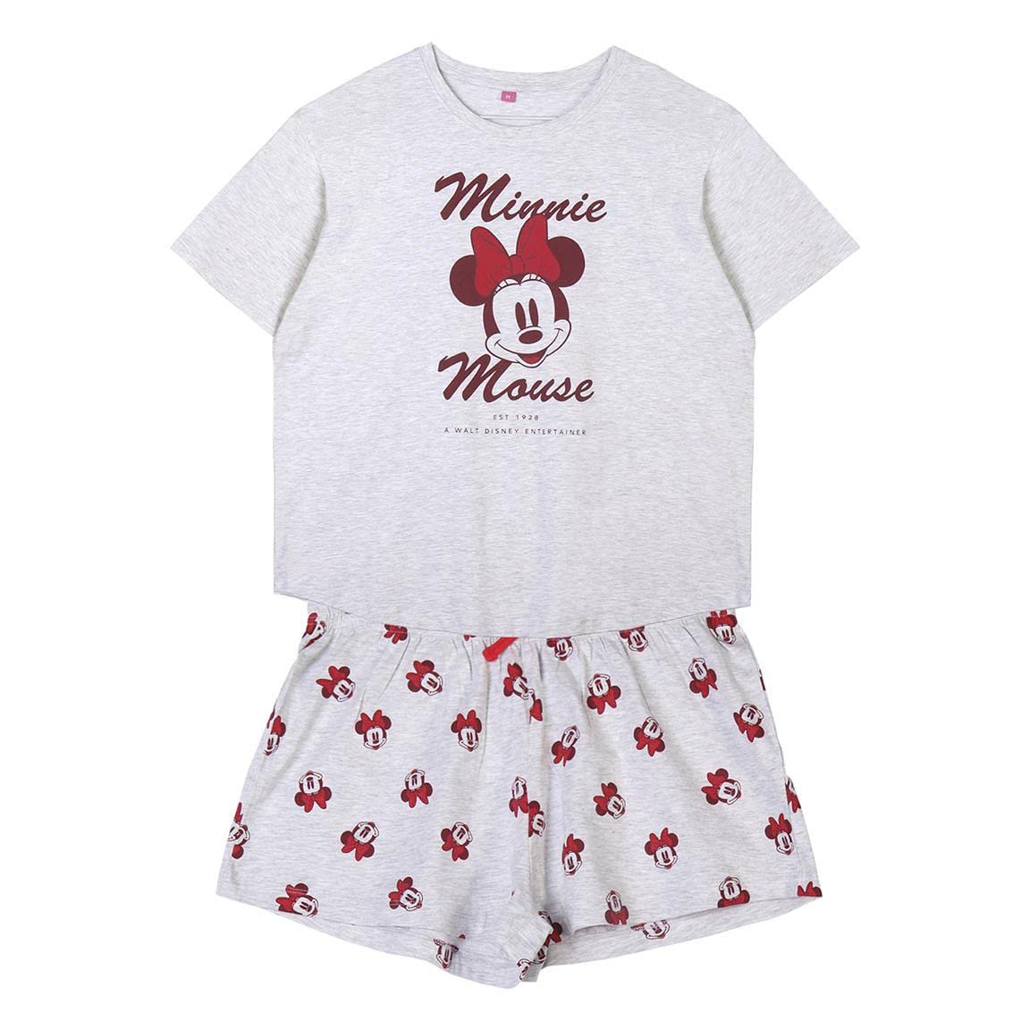 CERDÁ LIFE'S LITTLE MOMENTS Mujer Minnie Mouse Algodon 100% de 2 Piezas [ Camiseta + Pantalon Pijama Licencia Oficial Disney, Gris, Adulto