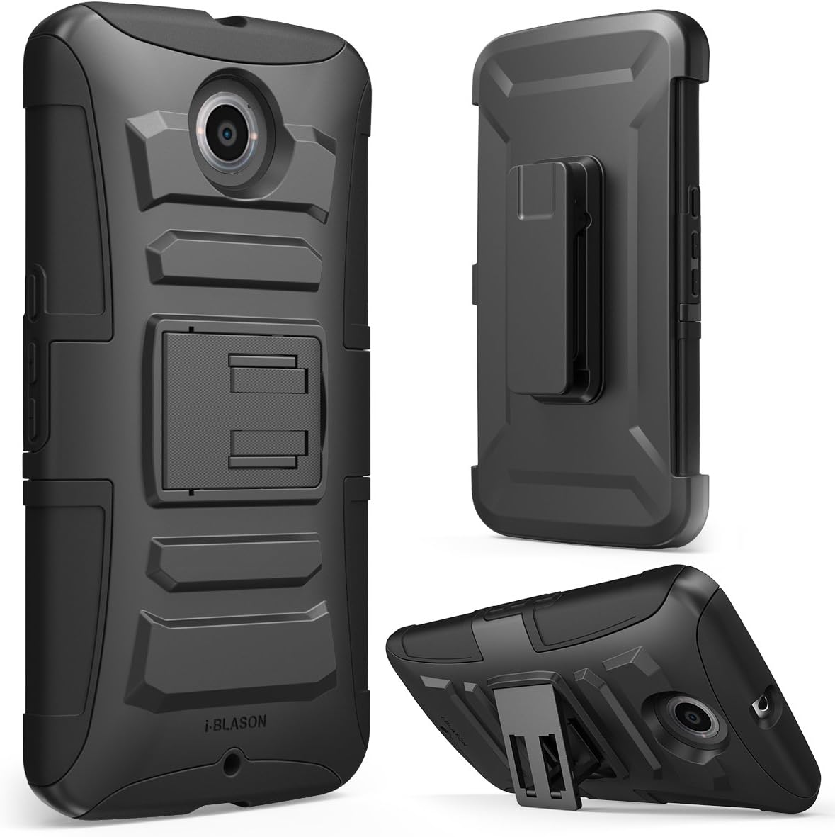 Nexus 6 Case, i-Blason **Dual Layer** [Kickstand] Google Nexus 6 Case (2014 Release) Prime Series Holster Cover with Kickstand and Locking Belt Swivel Clip for Motorola Nexus 6 Phone (Black)