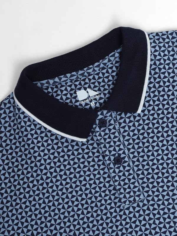 Image of Dennis Lingo Men's Navy Cotton Polo Neck Tshirt, Regular Fit Half Sleeve