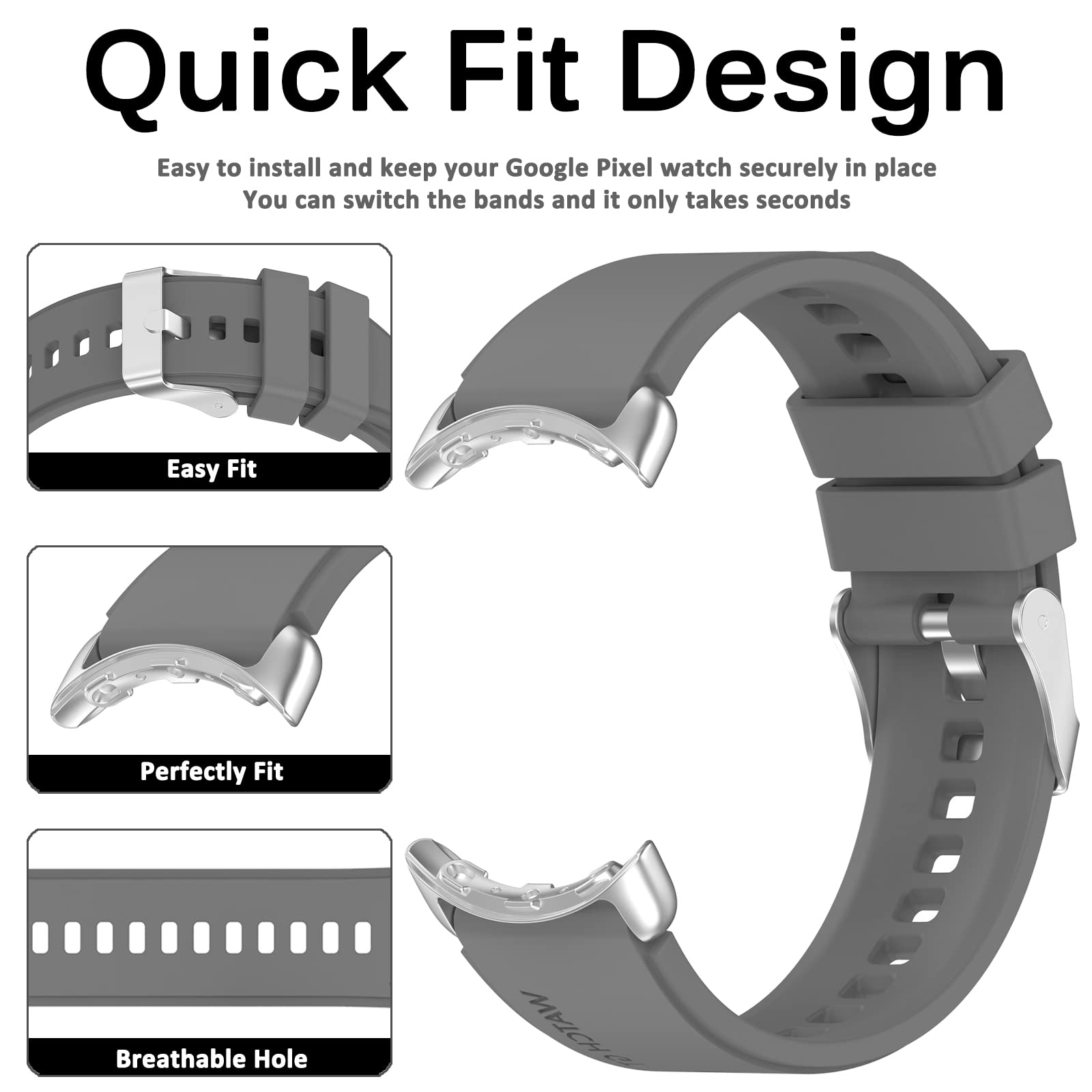 Miimall Silicone Strap for Google Pixel Watch 3 41mm/2/Pixel Watch, Breathable Lightweight Sport Band - Image 3