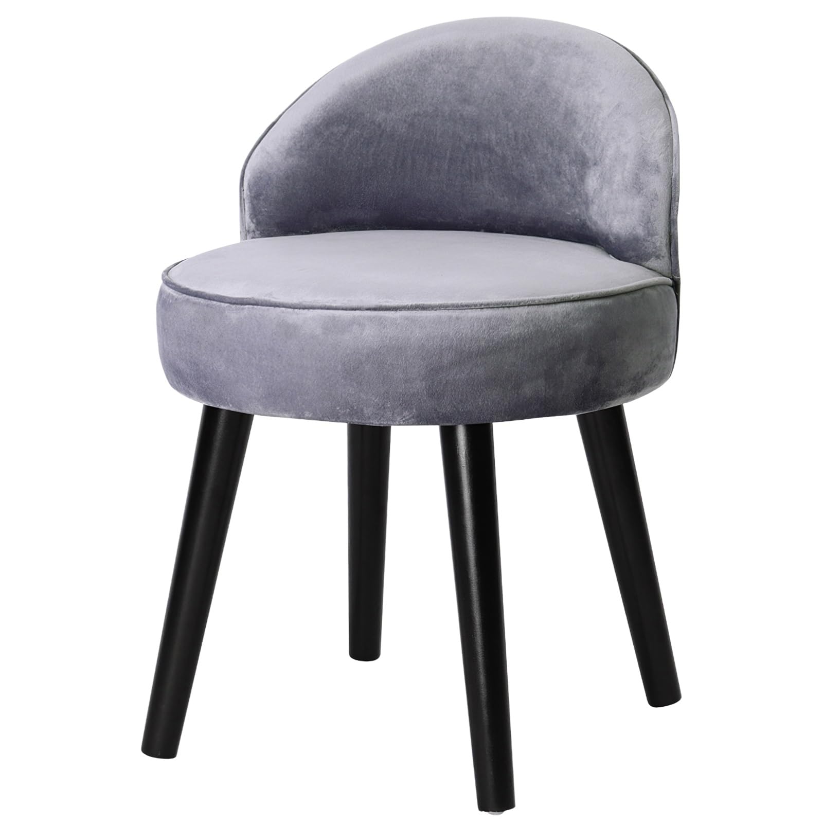 Qivange Velvet Vanity Dressing Table Chair Stool with Low Back and Wooden Legs, Makeup Vanity Chair Stool for Bedroom Dressing Table, 49 x 49 x 68CM, Grey