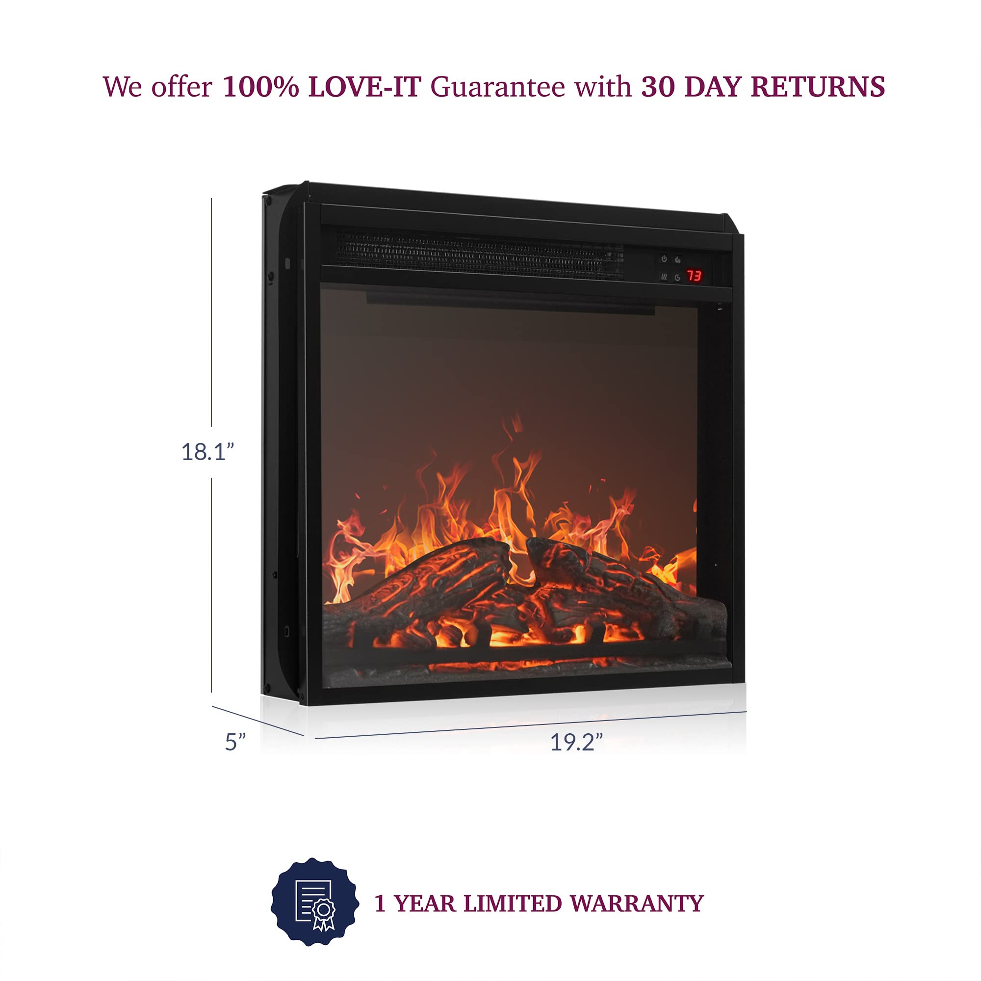 Amazon.com: Della 18 Indoor Fireplace Heater, Electric Fireplace Insert,  Recessed Fireplace Heater with Remote Control with Adjustable Brightness,  Timer, Automatic Temperature Control, Black : Home u0026 Kitchen